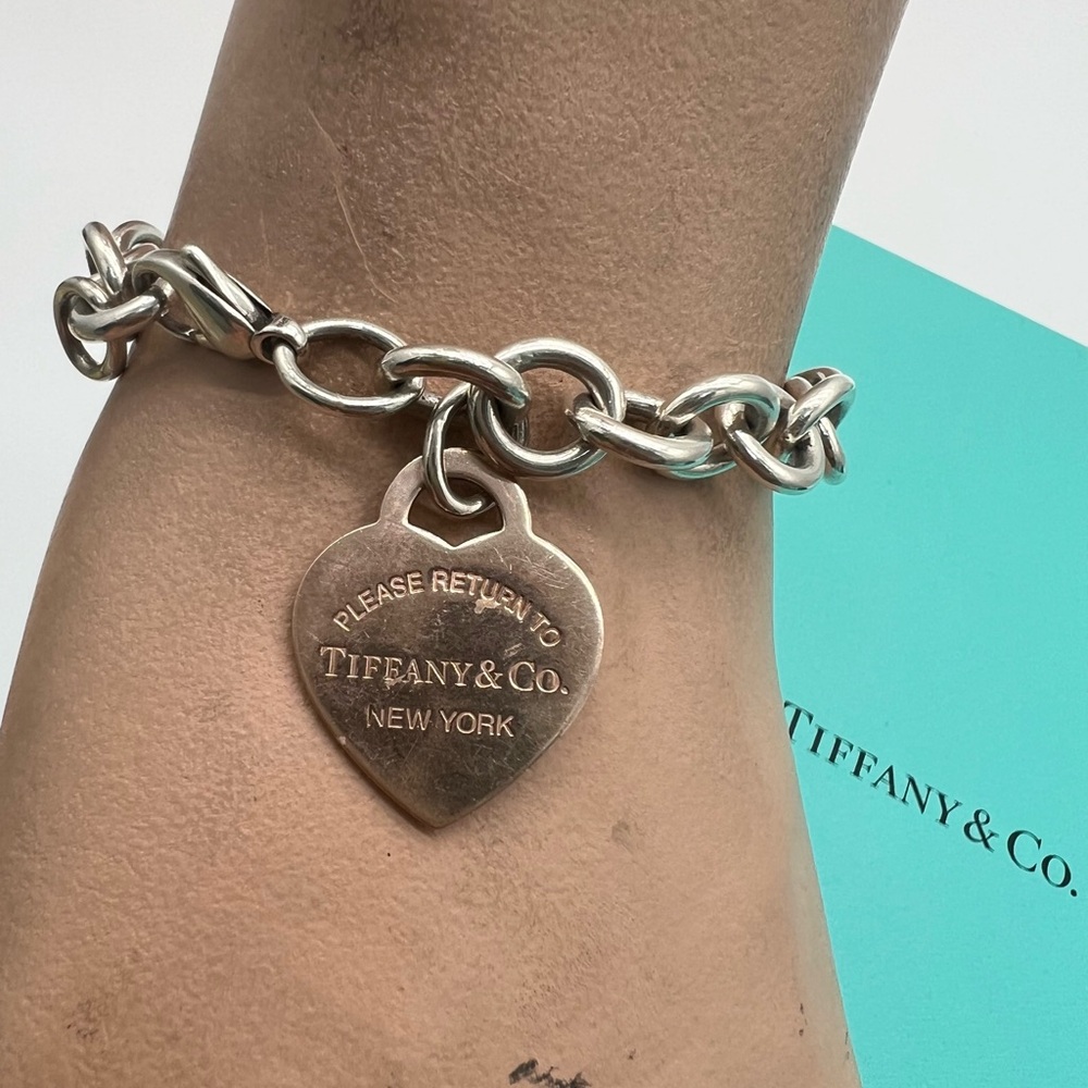 🔴Authentic TIFFANY& CO RUBEDO Metal RTT Heart Charm Tag Link Bracelet 🔴